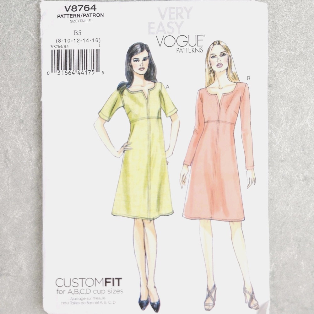 Vogue V8764 A-Line Dress Sewing Pattern Easy Custom Fit Preppy Office Chic 8-16